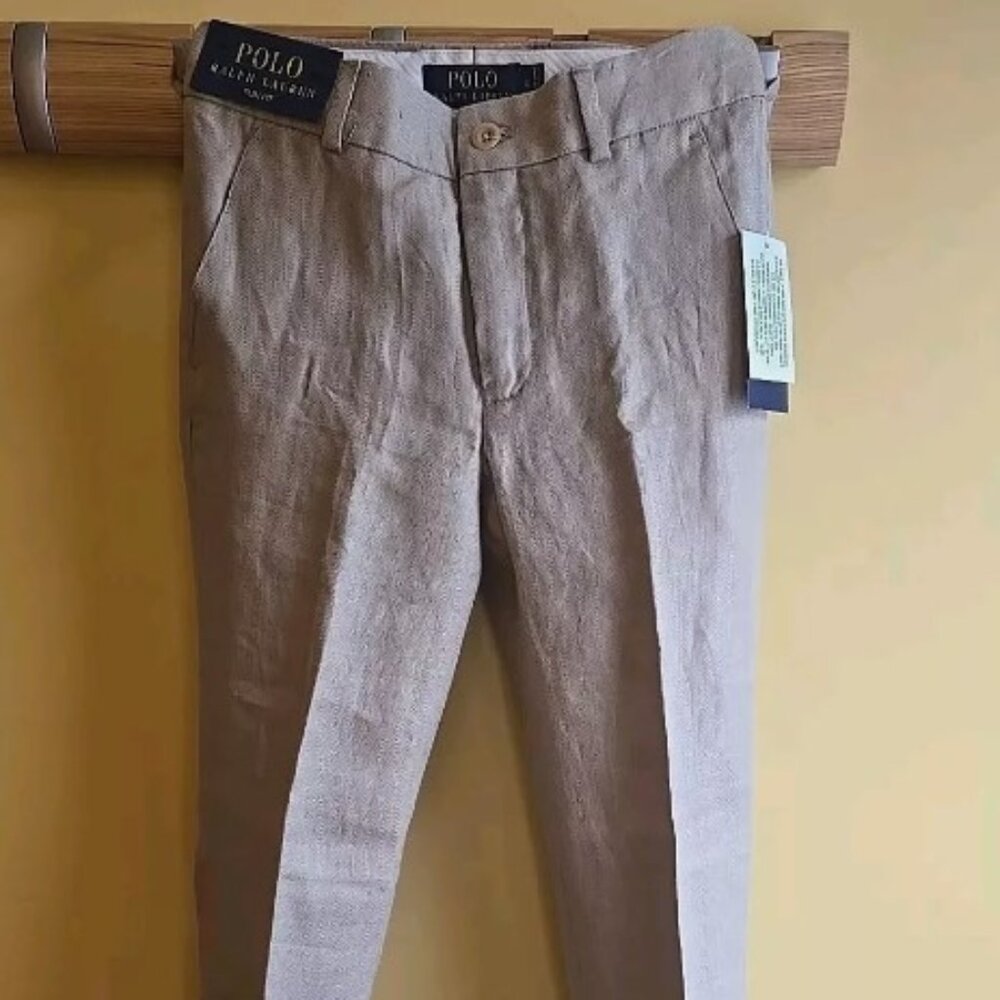 NEW - RALPH LAUREN BOY DRESS PANTS - SIZE 8 - HERRINGONE KHAKI